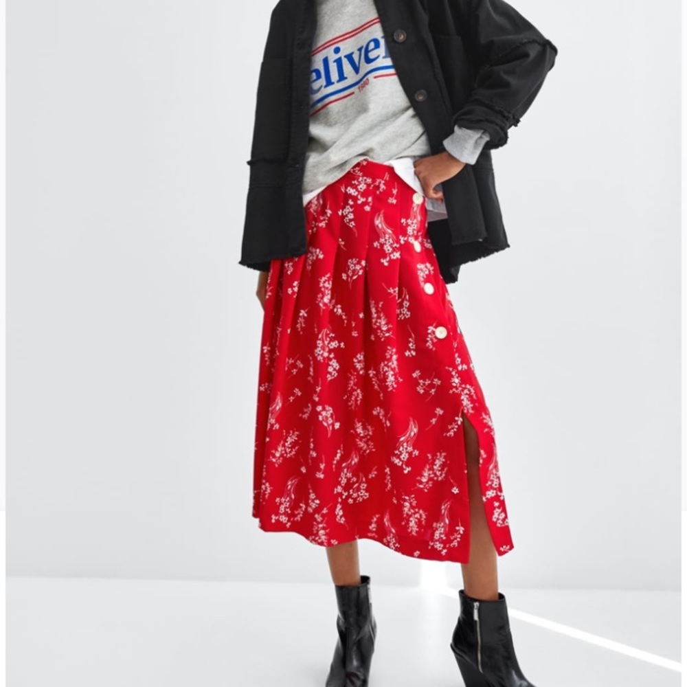 Zara TRF Floral Midi Skirt